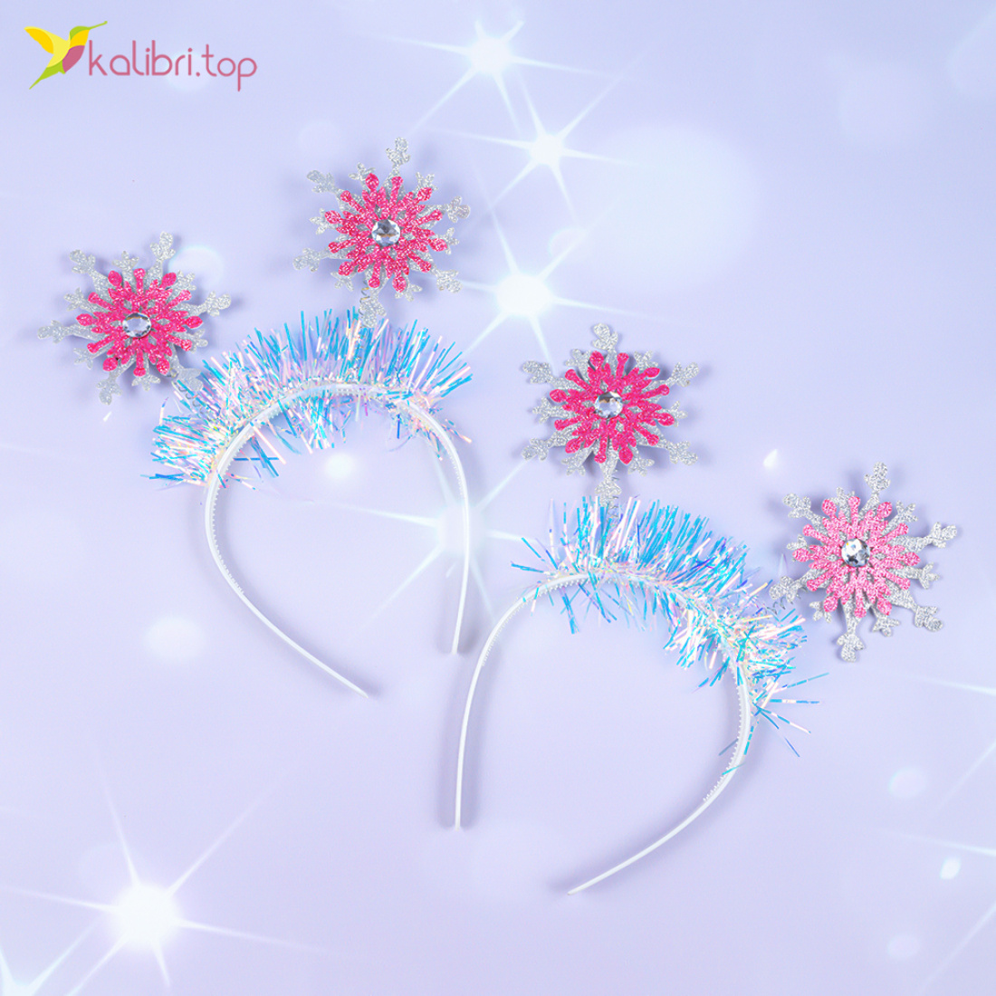 Новорічні обручі сніжинка з блискітками рожева 24 см оптом фото 01 Новорічні обручі сніжинка з блискітками рожева 24 см оптом фото 01