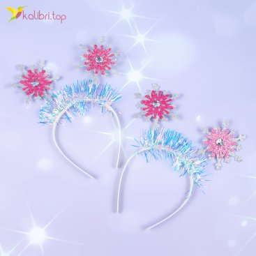 Новорічні обручі сніжинка з блискітками рожева 24 см - Купити