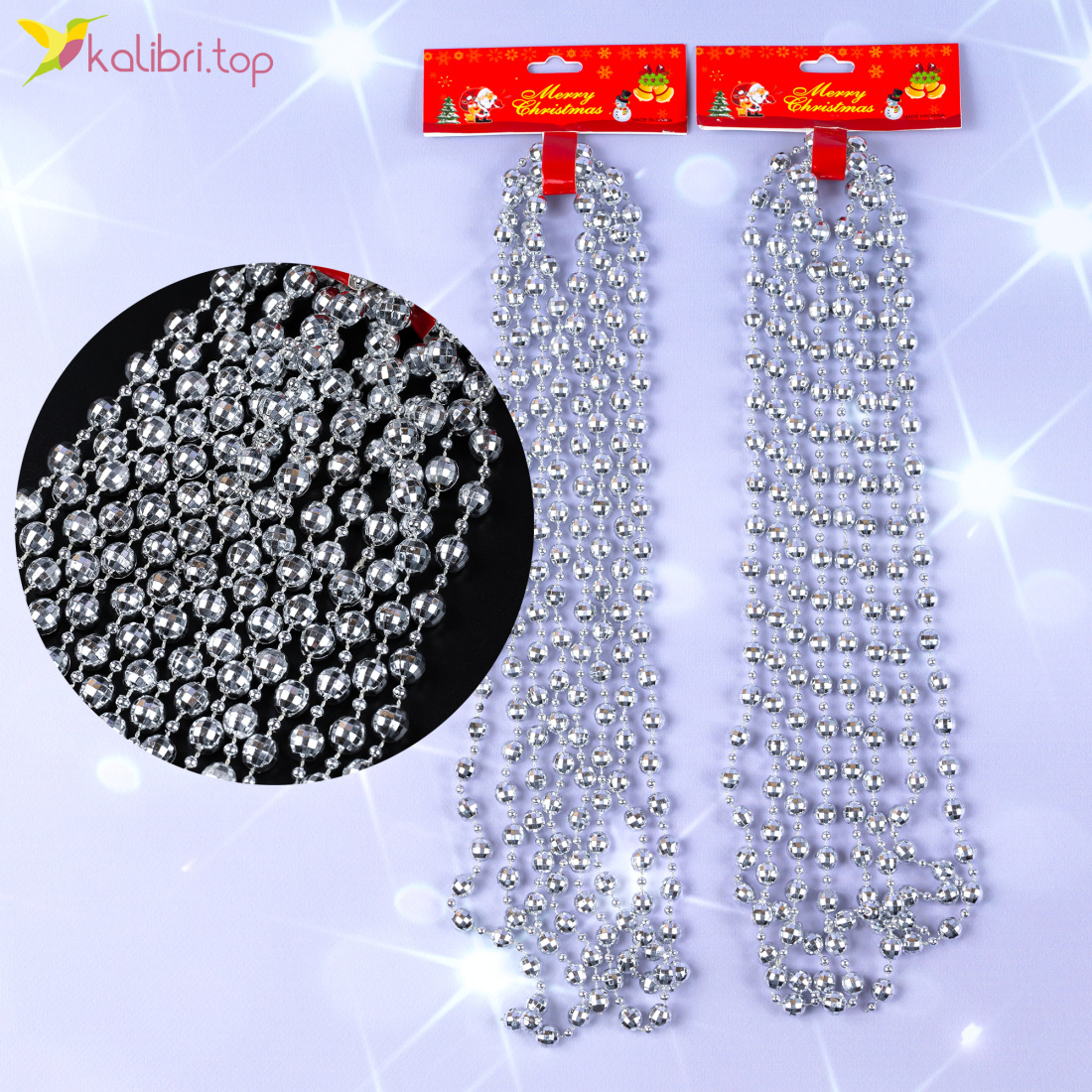 Декор намисто срібний блиск 2,7 метра, Ø 0,95 см, 10 штук оптом фото 01