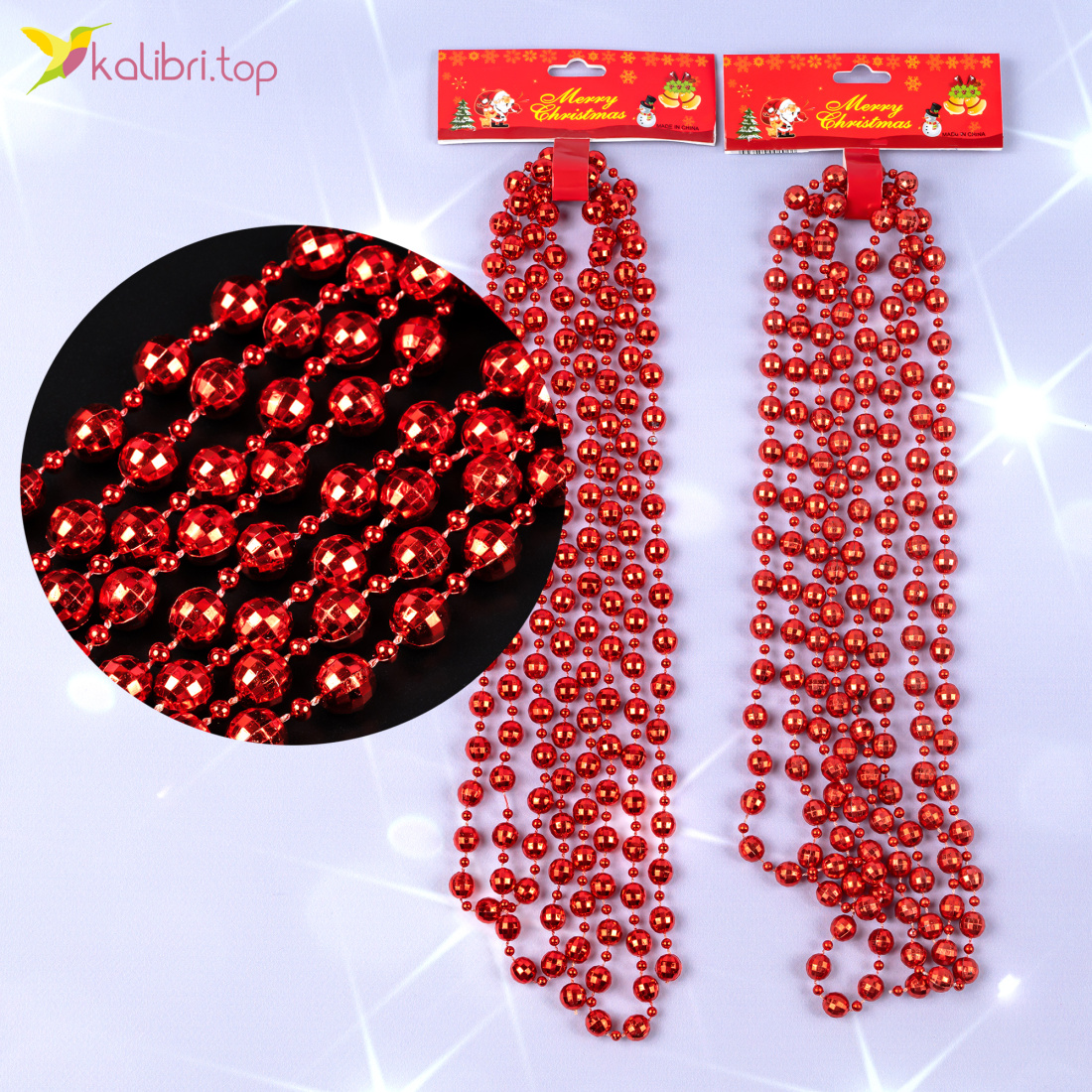 Декор бусы красные блеск 2,7 метра, Ø 0,95 см, 10 штук оптом фото 01
