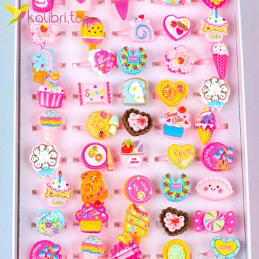 Детские колечки на палец Сладости 50 штук - Купить