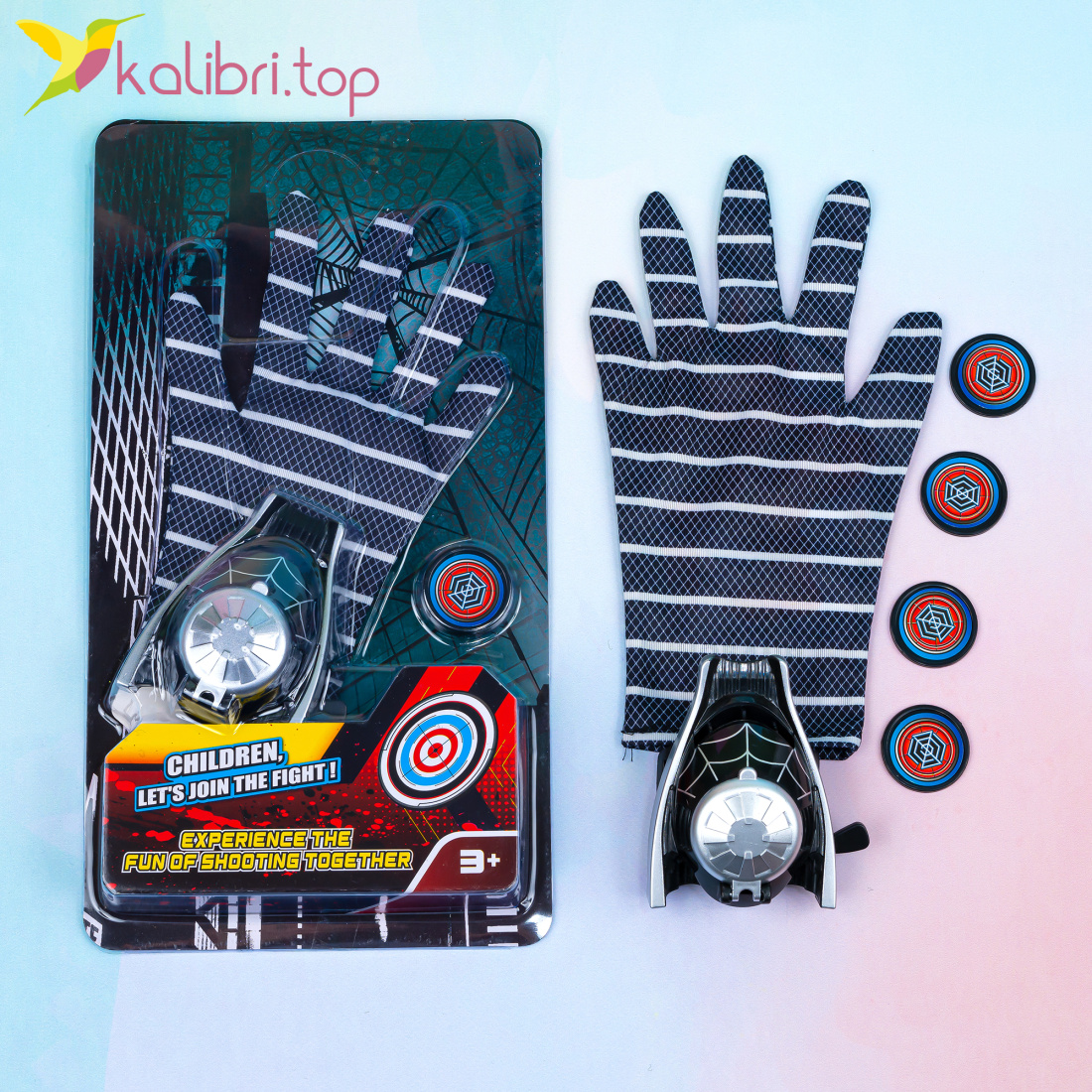 Перчатка Паук Чёрный со стреляющим дисковым механизмом оптом фото 01