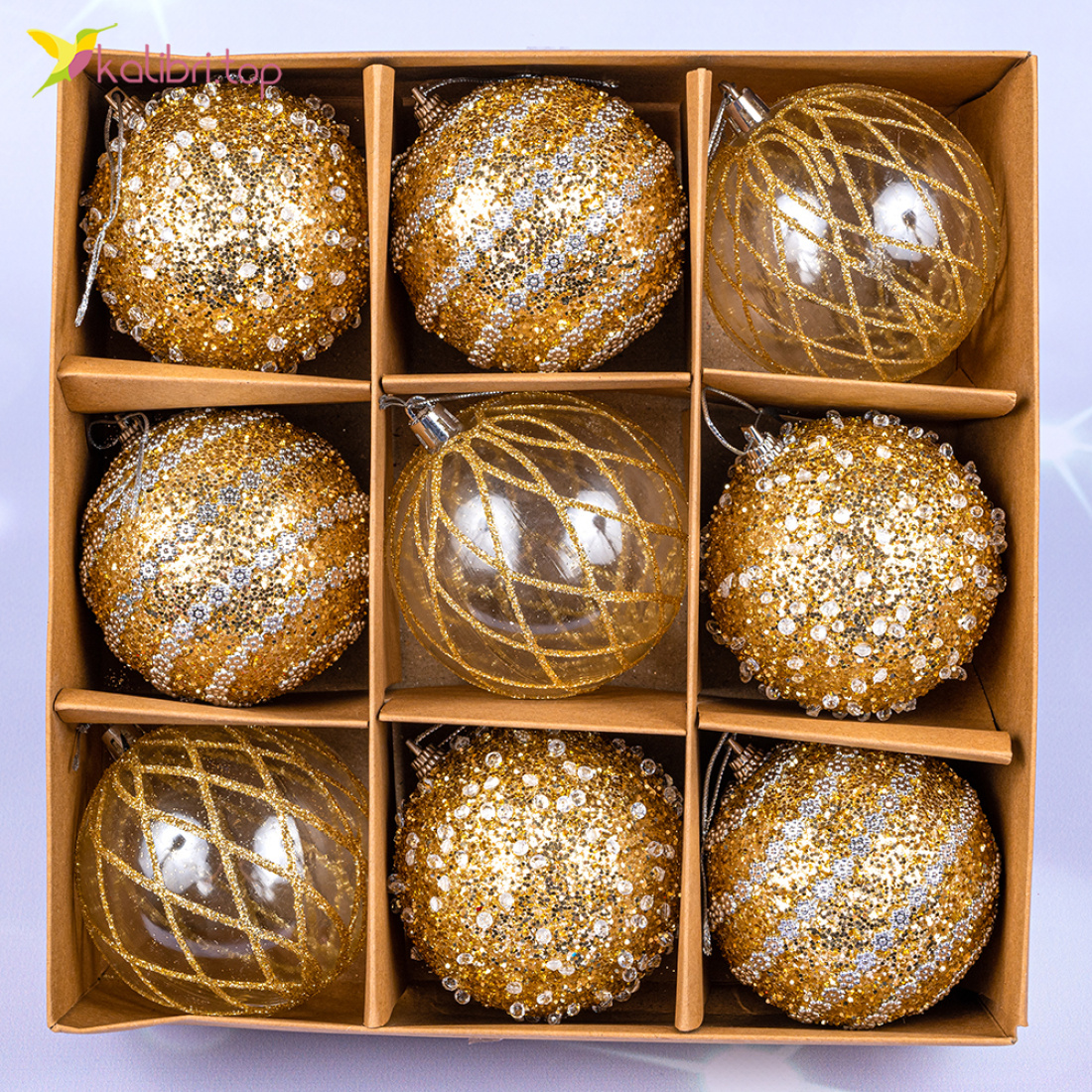 Ялинкові кулі золоте сяйво 7 см, 9 шт., набір оптом фото 01 Ялинкові кулі золоте сяйво 7 см, 9 шт., набір оптом фото 01