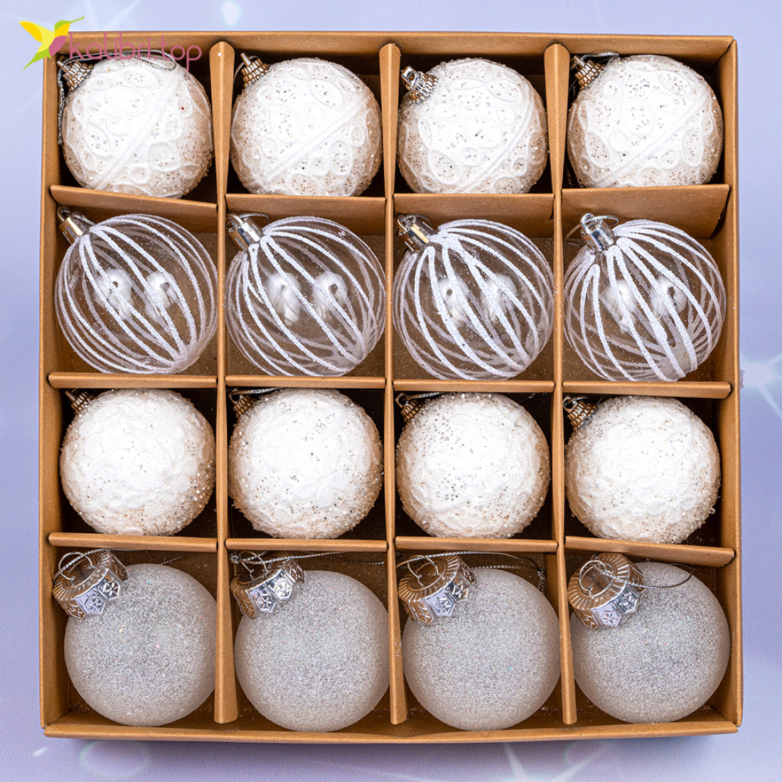 Ялинкові кулі зимовий кришталь 5,5 см, 16 шт., набір оптом фото 01