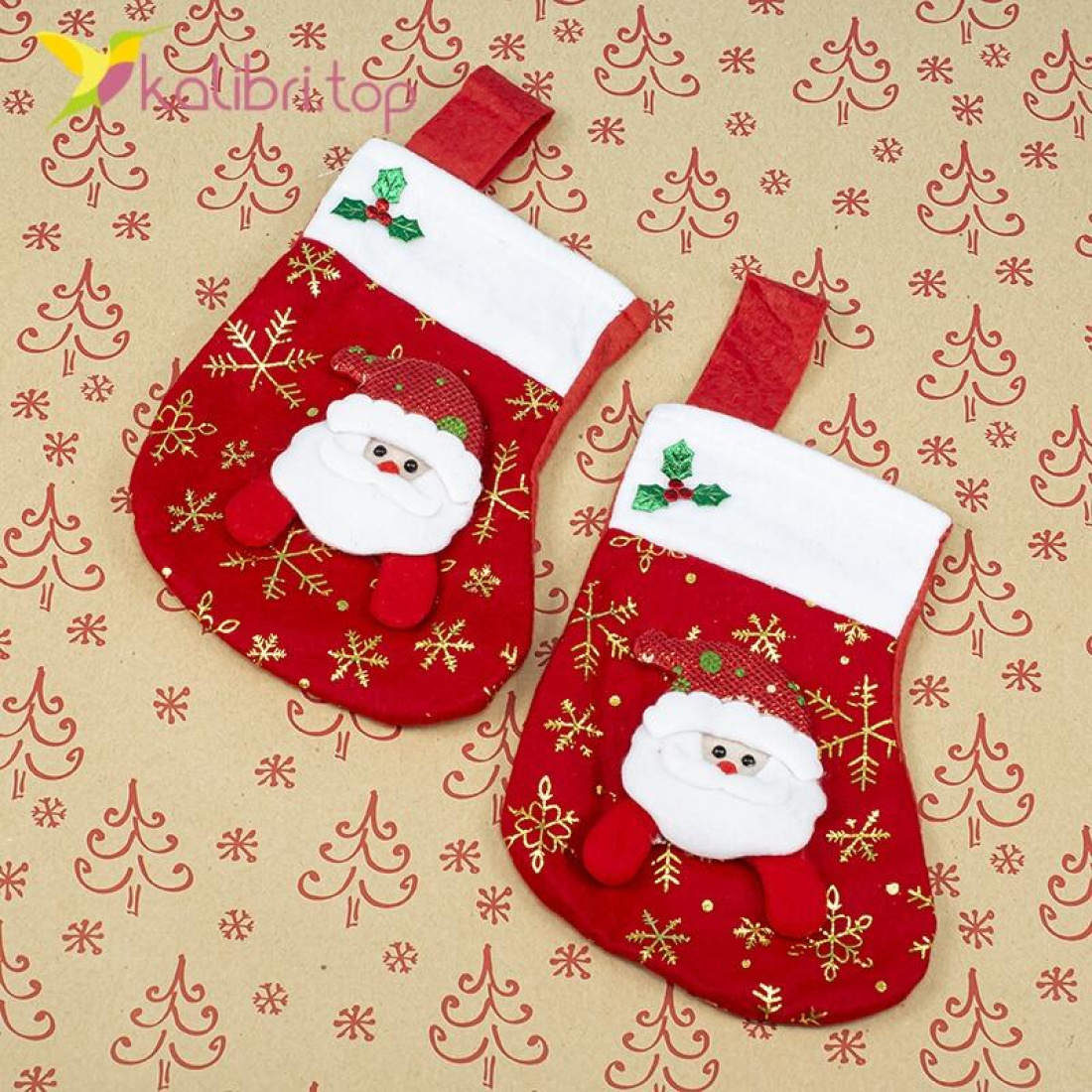 Шкарпетки для подарунків маленькі з Дідом Морозом оптом фото 01