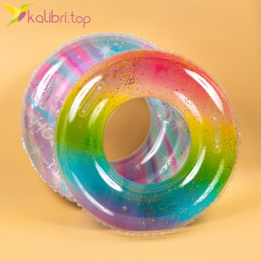 Круг для плавания с блёстками Радуга с ручками 80 см - Купить