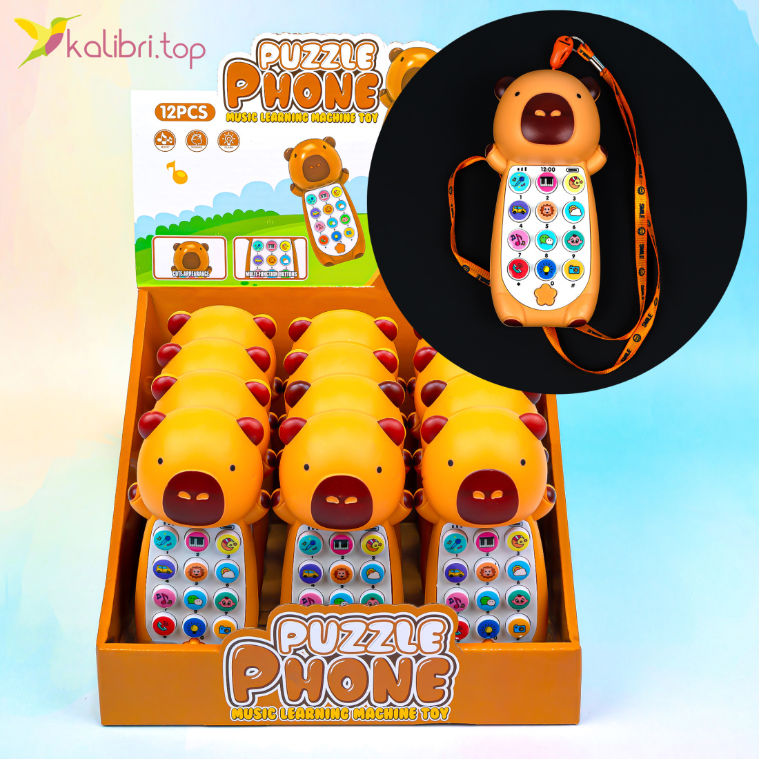 Музыкальный развивающий телефон Капибара 15 см оптом фото 01