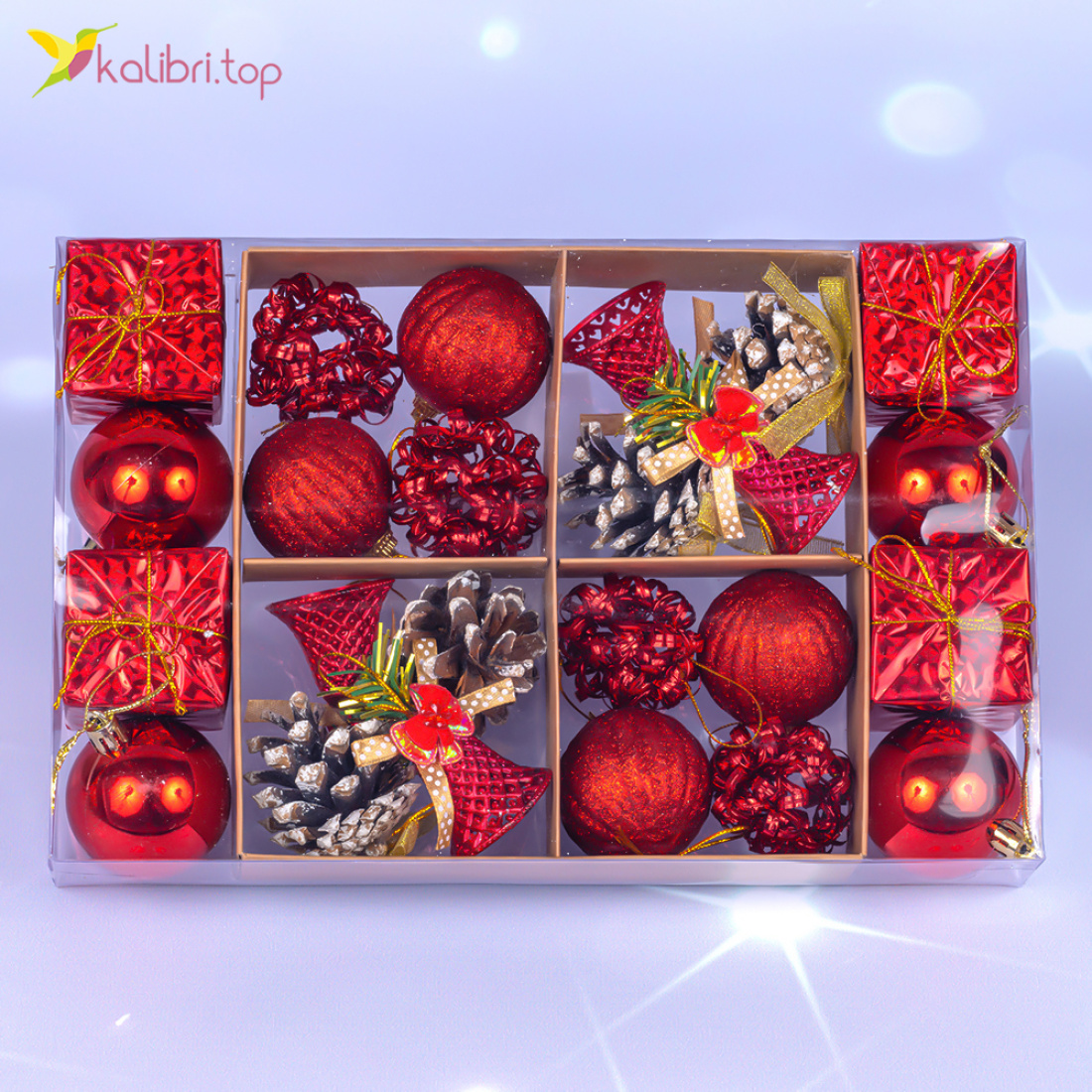 Ялинкові іграшки настрій 5,5 см, 24 предметів, набір оптом фото 01 Ялинкові іграшки настрій 5,5 см, 24 предметів, набір оптом фото 01