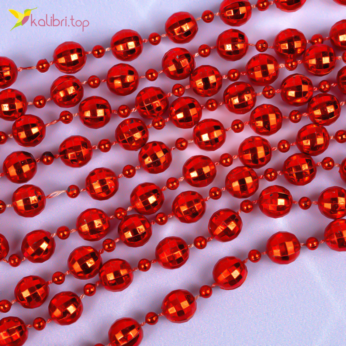 Новорічний декор намисто червоні блиск 2,7 метра, 10 штук оптом фото 02 Новорічний декор намисто червоні блиск 2,7 метра, 10 штук оптом фото 02