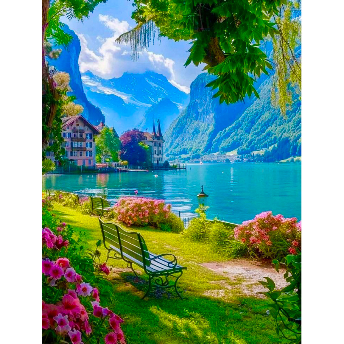 Алмазная мозаика горы и озеро 40*50 см оптом фото 01