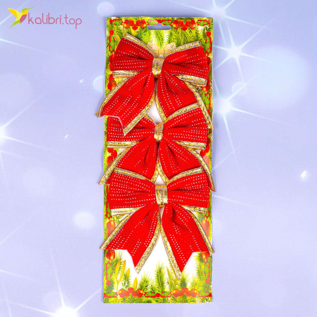 Новогодние украшения бантики Красные 13 см., 18 шт оптом фото 01 Новогодние украшения бантики Красные 13 см., 18 шт оптом фото 01