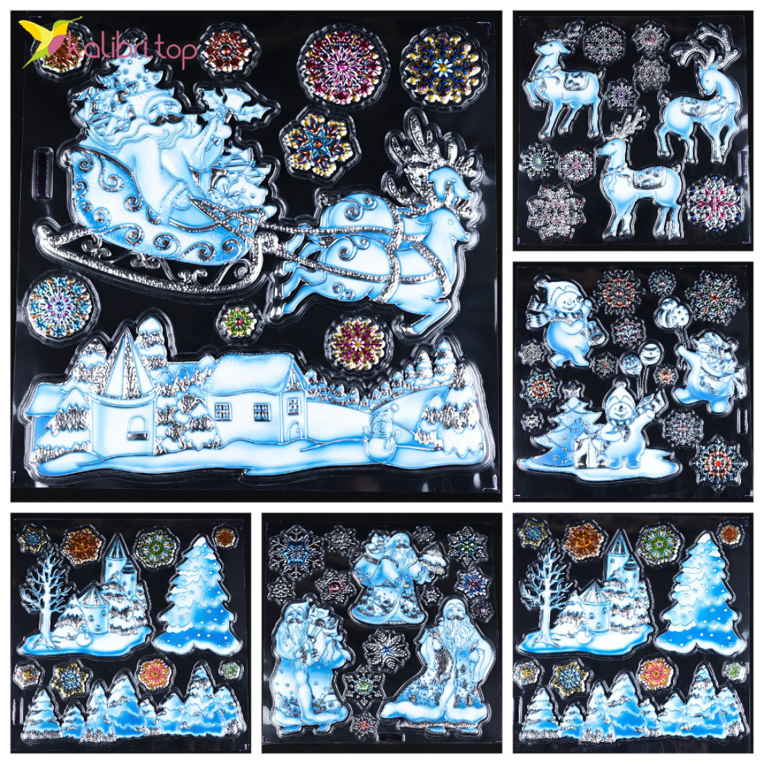 Новорічні наклейки на вікна Різдво 20х20 см оптом фото 01 Новорічні наклейки на вікна Різдво 20х20 см оптом фото 01