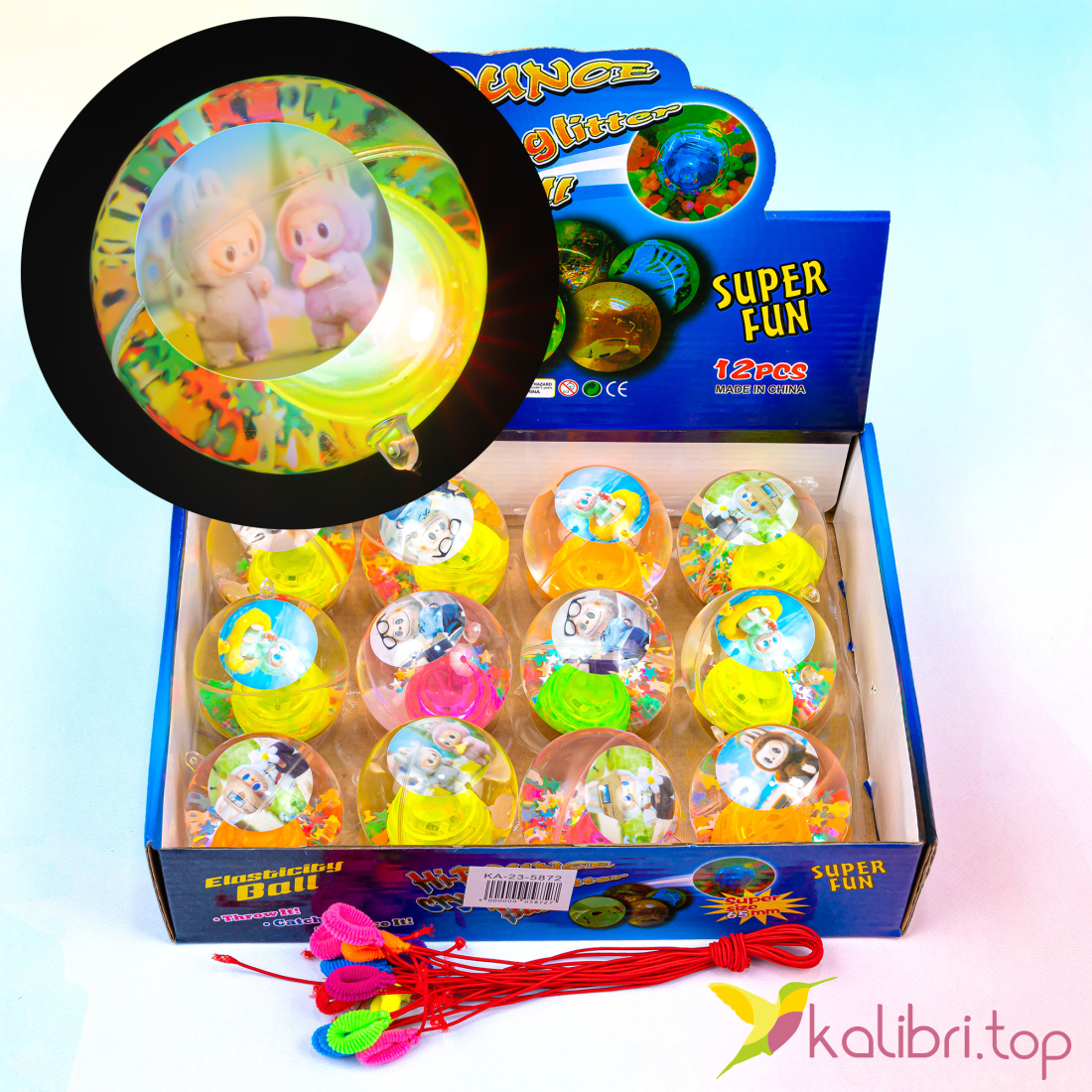 Светящиеся мячики Лабубу на резинке 6 см оптом фото 01