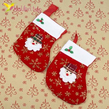 Носок для подарков маленький с Дедом Морозом в клетку оптом фото 01